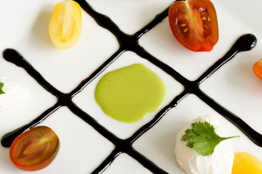 Harveys-Caprese caprese dish with criss cross garnish and tomatores