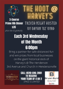poster promoting The Hoot at Harvey's trivia night